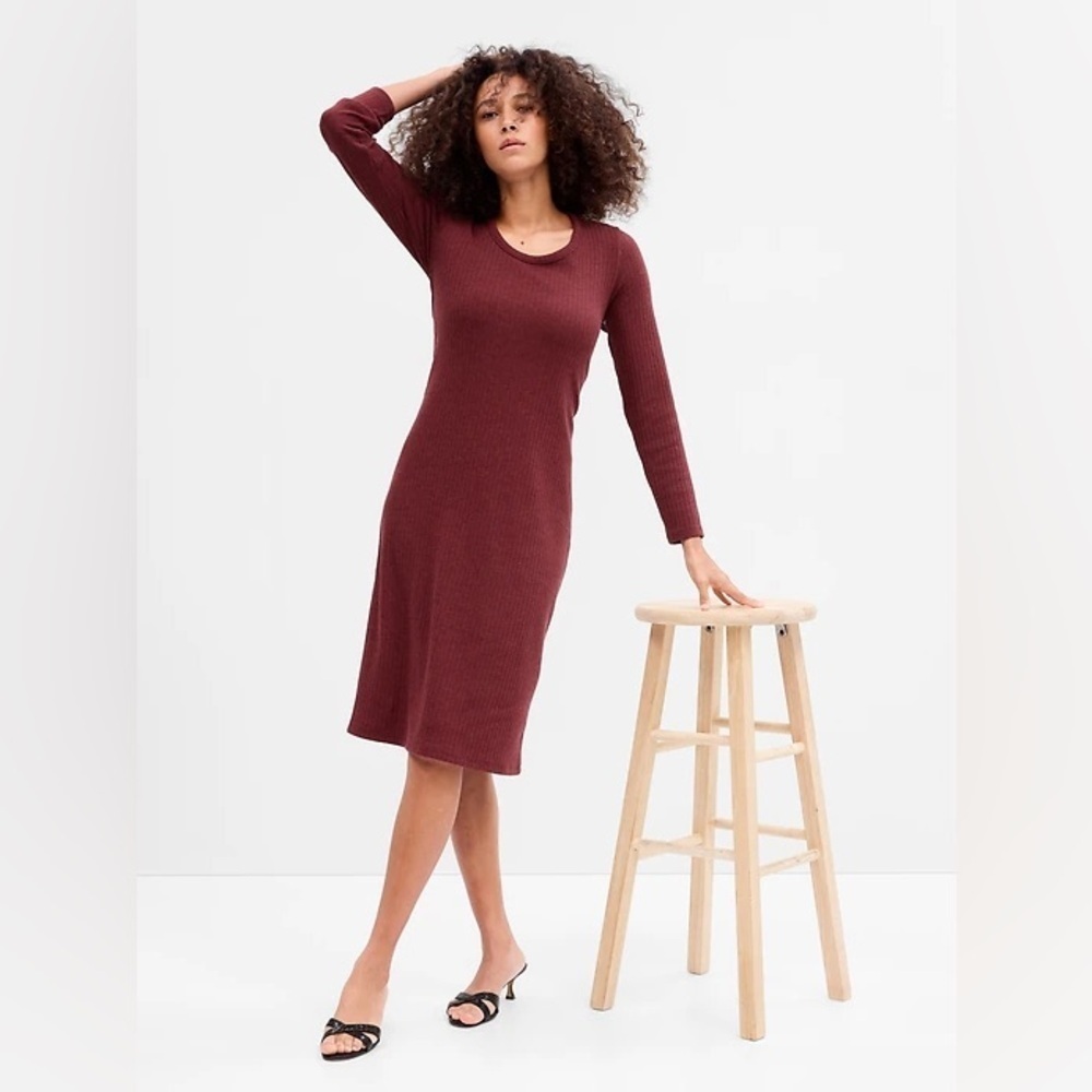 NEW Gap Modern Ribbed T Shirt Dress 3/4 Sleeve Red Maroon Cotton Small NWT